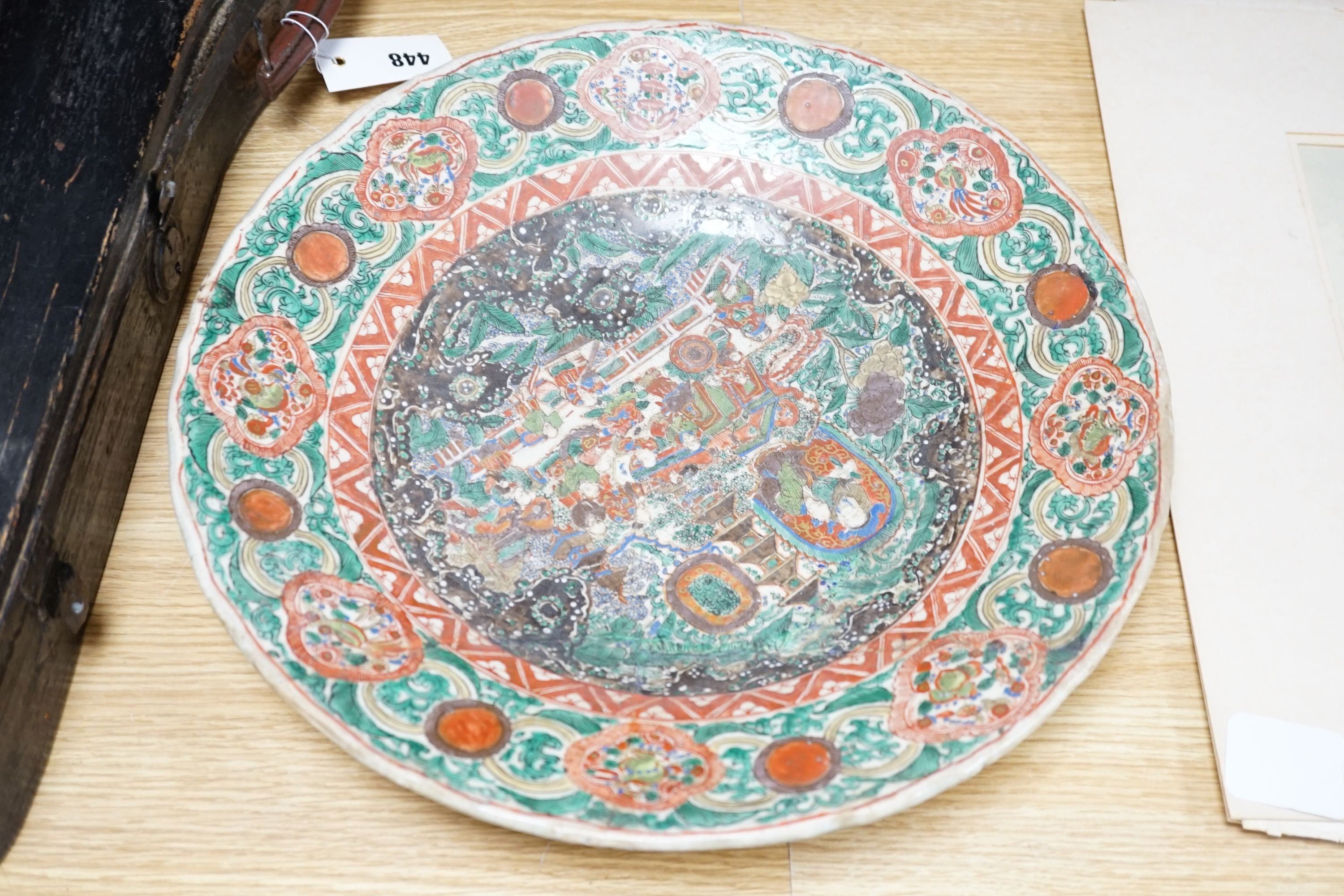 Mixed oriental wares including a Chinese arrow vase 32cm, ‘orean celadon vases and a Kutani type dish